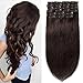 Produktbild TESS Clip in Extensions Echthaar Haarteile Haarverlängerung Standard Weft Grad 7A Lang Glatt guenstig Remy Human Hair 10 Tressen 22 Clips 40/45/50cm-100g(#2 Dunkelbraun)