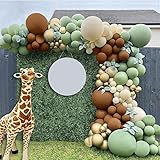 【Guirnalda de globos】: El conjunto de globos temáticos de la jungla contiene un total de 114 globos, globo verde de 2*12 inch+ globo verde de 30*10 inch+ globo verde de 10*5 inch+ globo marrón de 2*12 inch+ globo marrón de 15*10 inch+ globo marrón de 10*5 inch+ globo dorado de10*10 inch+ globo dorado de 5*5 inch+ globo blanco arena de 20*10 inch+globo blanco arena de 10*5 inch+100*adhesivo de punto de globo+1*tira decorativa de guirnalda de arco de globo +1*herramienta para atar globos.