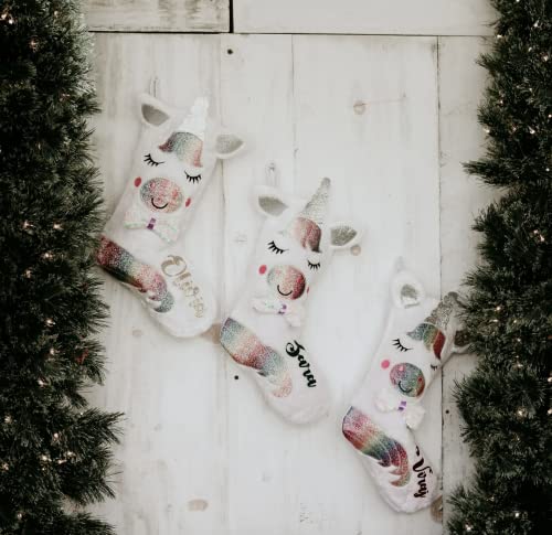 Unicorn Christmas Stocking | Custom Name Stocking | Unicorn Gift | Holiday Stocking | Baby Girl Stocking | 1St Christmas Stocking (Pink Glitter Name) #TOP6