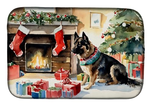 Caroline's Treasures DAC2711DDM Norwegian Buhund Cozy Christmas Dish Drying Mat Absorbent Dish Drying Mat Pad for Kitchen Counter Dish Drainer Mat for Countertop, 14 x 21", Multicolor