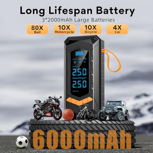 Image of 180 PSI Tire Inflator Portable Air Compressor, 8X Faster Portable Air Pump with Powerful Battery, Digital Pressure Gauge for Cars, Bikes & Motorcycle Tires, Ball