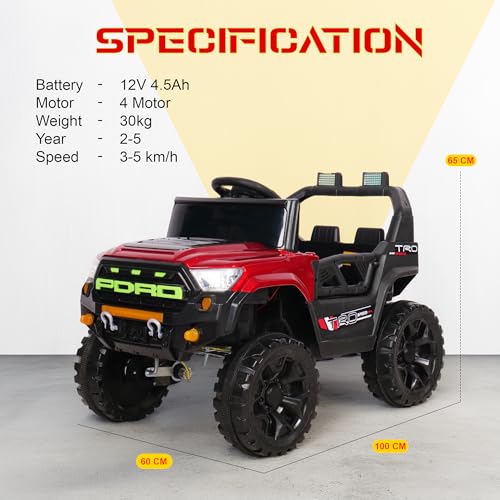 Image of Little Rides Force 4x4 Battery Operated Jeep for Kids, Ride on Toy Baby Car with LED & RGB Light & Music, Rechargeable Electric Jeep, Big Battery Car for Kids to Drive 1 to 5 Years Boys Girls (Red)