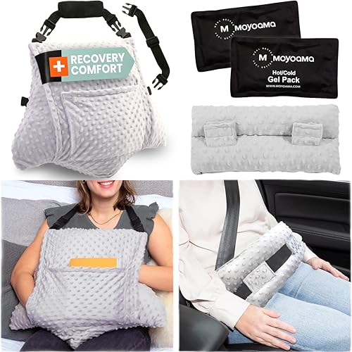 MOYOAMA 4 Pc Hysterectomy Pillow Set Incl Seatbelt Cushion & 2 Gel Packs for Soothing Relief After Hysterectomy Recovery Must-Haves Post-Op C-Section Pillow Gifts Abdominal Surgery Recovery