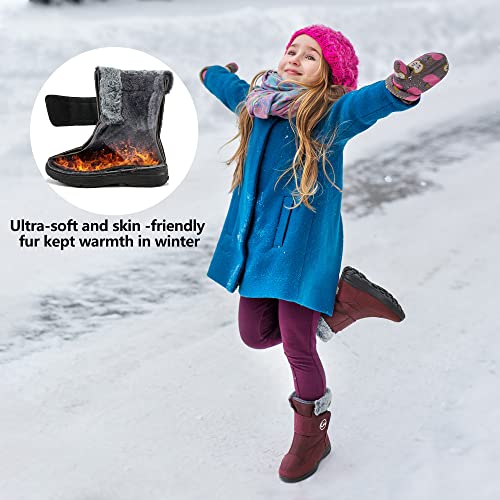 HARENCE Girls Boys Snow Boots: Comfortable Warm Fur Lined Toddler Winter Boot Hook Loop Outdoor Waterproof Slip on Boots for Kids2