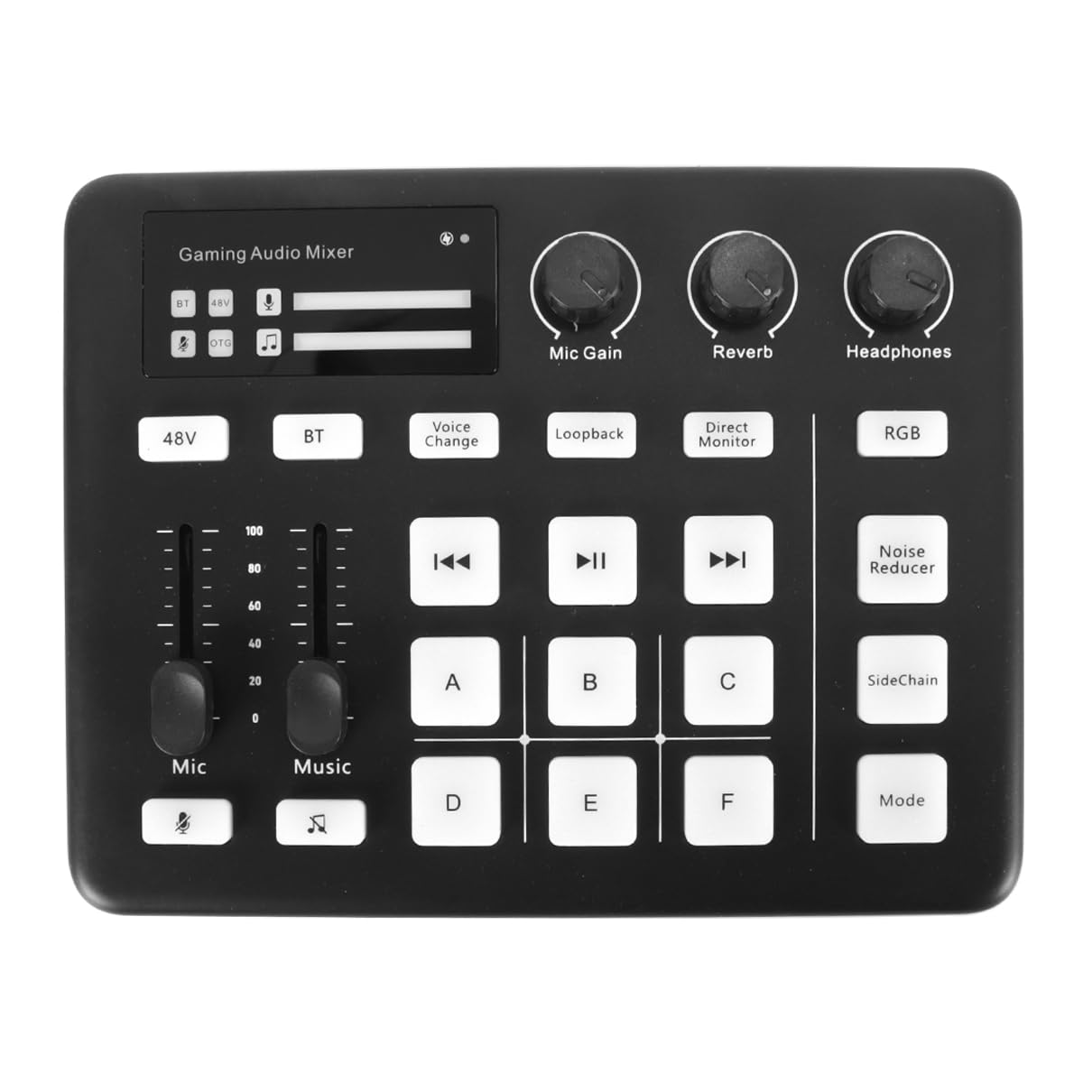 Mikser audio do gier, strumieniowanie RGB z interfejsem audio XLR do mikrofonu, zasilanie fantomowe 48 V, zmiana głosu, redukcja szumów, efekty dźwiękowe DIY