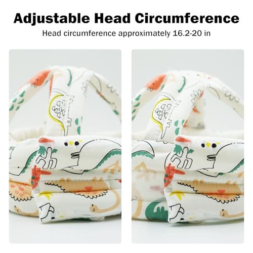 Image of Baby Head Protector Baby Helmet for Crawling Walking, No Bumps Safety Head Adjustable Protective Cap for Walking, Playing - Red Dinosaur