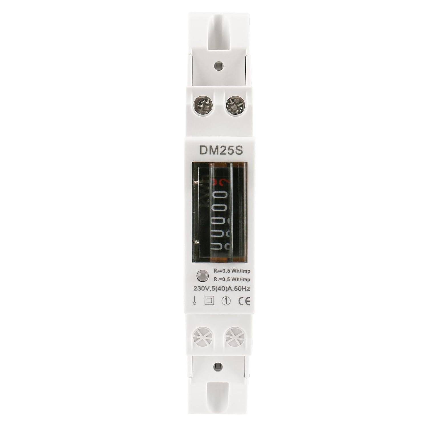 Baomain 1-Module DIN Rail Energy Meter 5(40) A 220–230V 50Hz Single Phase kWh Meter, Class 1, Counter Display 5+1, Industrial Power Consumption Monitor for Distribution Panel