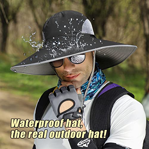 Ohccyml【New Size: L-Xxl Wide Brim Fishing Sun Hat For Men Upf 50+Waterproof Breathable Safari Hiking Camping Hat For Big/Small Head (7 1/2-8, Black) #TOP2