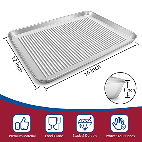 Large Baking Sheet Pan For Oven, P&P Chef Stainless Steel Cookie Sheet Tray Bakeware, Rectangle 16 X 12 X 1 Inch, Corrugated Bottom & Mirror Finished Surface, Dishwasher Safe #TOP1