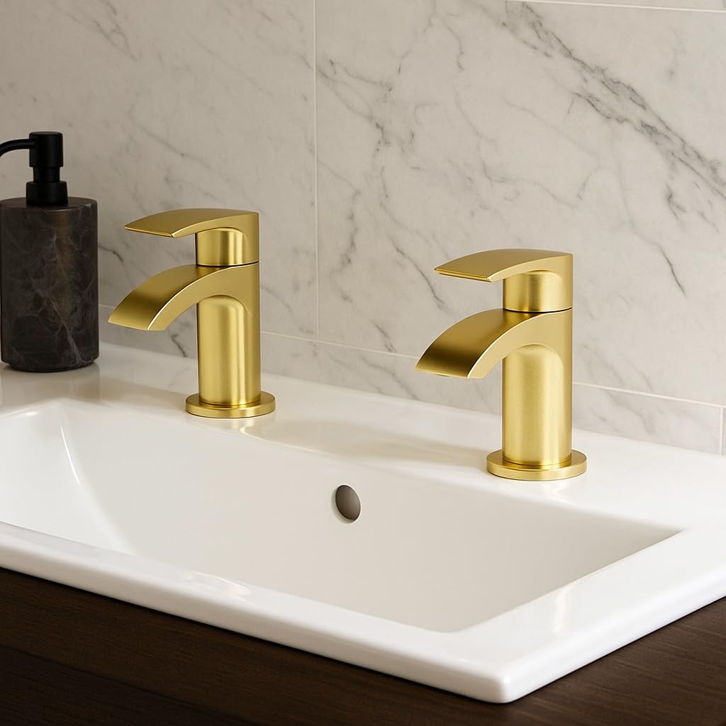 Corso Bathrooms Belantia Brushed Brass Basin Taps (Pair) Hot And Cold Separates from B&Q