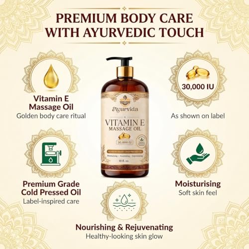 Image of Vitamin E Body Massage Oil 30,000 IU - Nourishing Oil for Dry Skin, Stretch Marks, Skin Glow & Full Body Care | 300ml