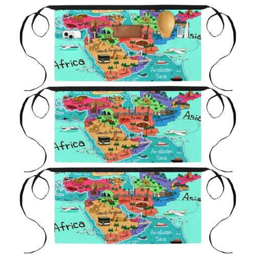 Tablier de cuisine court lot de 3 demi-tablier restaurant bistrot nettoyage multicolore