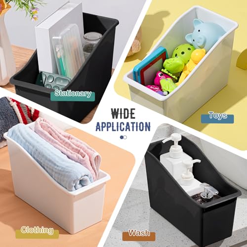 Image of Geetery Plastic Book Bins for Classroom, 24 Pcs, Black, White