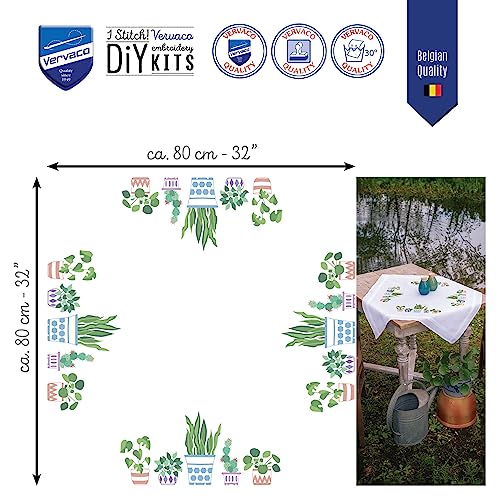 Vervaco Indoor Plant Tablecloth Kit, White, ca. 80 x 80 cm - Image 2