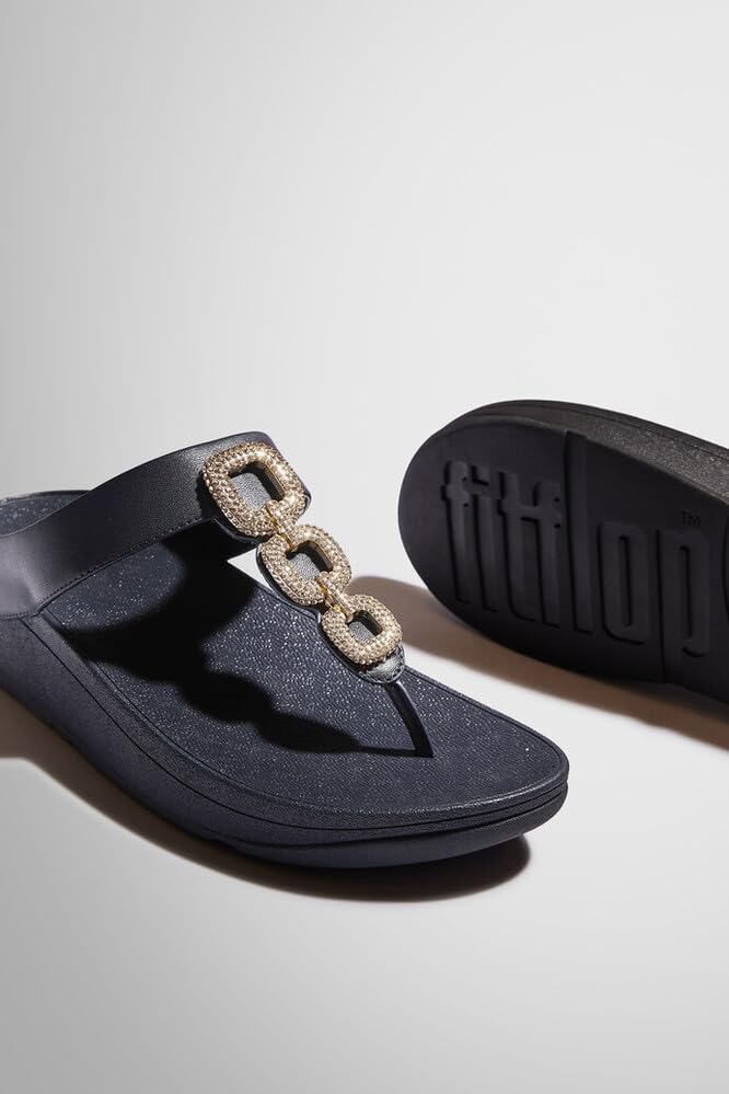 Image of FitFlop Women's Fino Crystal-Chain Leather Toe-Post Sandal