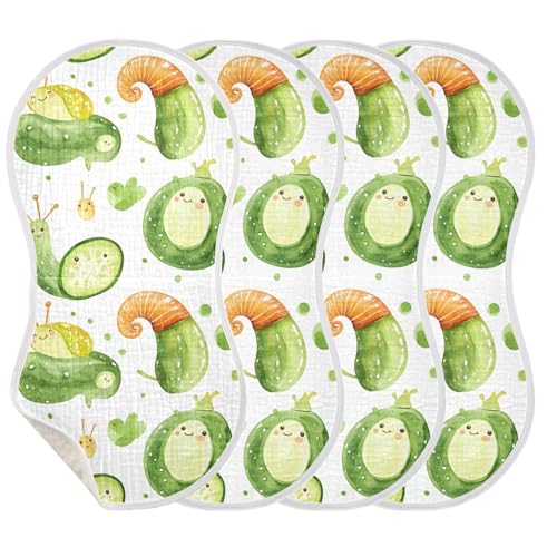 xigua Cute Snails and Cucumbers Baby Burp Cloths for Newborn Boys and Girls 4 Pack, Soft & Absorbent Cotton Baby Burp Cloth, Baby Washcloths, Newborn Towel, Burp Rags3