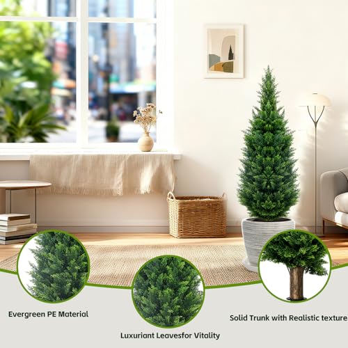 3Ft Artificial Cedar Topiary Trees (2-Pack) - UV Resistant Fake Shrubs with Ground Spike for Outdoor & Indoor Use, Front Porch, Garden Decor - Image 5