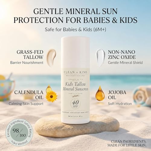 Image of Kids Sunscreen Mineral SPF 40 Twin Pack - Non Toxic Baby & Toddler Sunblock Bundle with Non-Nano Zinc Oxide, Grass-Fed Tallow, Natural Reef-Safe Sun Lotion, No White Cast (Two 3.4 oz)