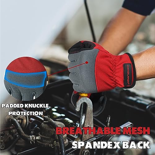 Image of HANDLANDY Mens Work Gloves, Flexible Utility Working Gloves, Touch Screen Outdoor Yard Gloves (Grey-red, X-Large (Pack of 1))