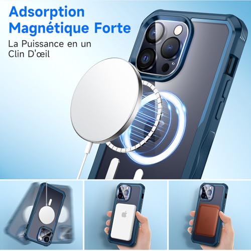 Housse avec protection écran Privacy iPhone 15 Pro Max antichoc bleu - 6
