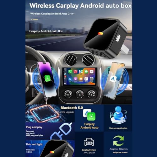 Adaptador para CarPlay inalámbrico 2 en 1 y Android Auto con AI Box integrada 5