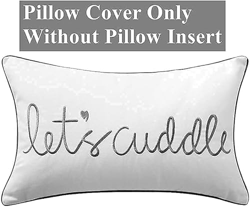 Miniatura 3 de Sanmetex Let's Cuddle - Funda de almohada lumbar decorativa de 12 x 20 pulgadas, funda de almohada rectangular gris bordada para cama, dormitorio,