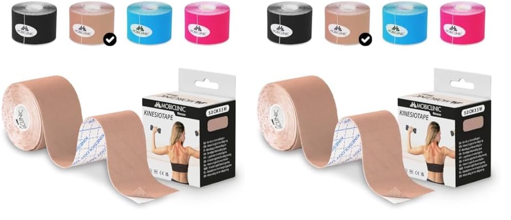 Mobiclinic®, Kinesiotape, Venda Neuromuscular Adhesiva, 5m x 5cm, Esparadrapo Deportivo, Alivio Dolor Muscular, Vendaje Kinesiológico, Apto para Múltiples Zonas, Cinta Kinesiológica, Face Tape, Beige