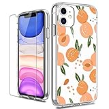 LUHOURI Designed for iPhone 11 Case with Screen Protector - Slim Fit, Sturdy Clear Acrylic Cover for Women and Girls - Protective Phone Case 6.1' - Nice Peaches