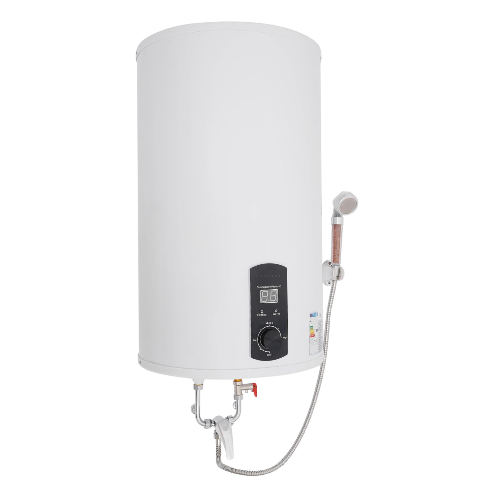 Scaldabagno elettronico con protezione contro le perdite, scaldabagno da 70 l, con scelta della temperatura, 2000 W, 220 V, scaldabagno elettrico con doccia e rubinetto, 41 x 75 cm, bianco