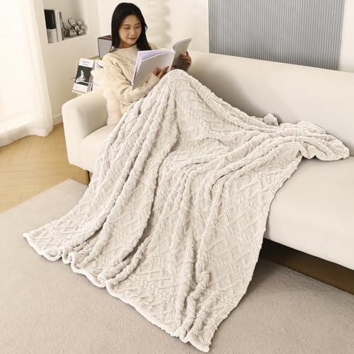 Image of HOKIPO Fleece AC Blanket Double Bed Queen, 200X230 Cm / 6.5X7.5 Feet, Beige (AR-5743-BGE)