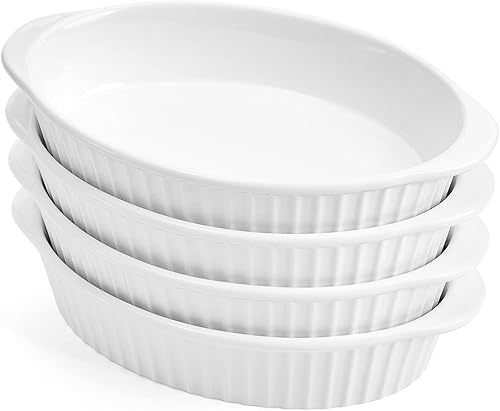 Miniatura 7 de Foraineam Paquete de 4 platos ovalados ovalados de porcelana blanca de 15 onzas, 8.8 x 5.5 x 1.8 pulgadas, sartenes para gratinar, platos pequeños