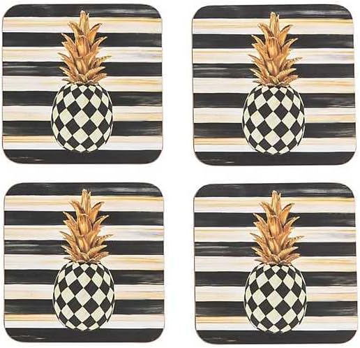 MACKENZIE-CHILDSSquare Cork-Back Coasters, Table Coasters for Drinks, Set of 4, Marquee Pineapple