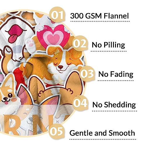 Personalized Corgi Blanket Gifts with Name - 40"x50" Cute Throw for Adults, Kids - Colorful Soft Fuzzy Blankets for Bed, Couch & Living Room