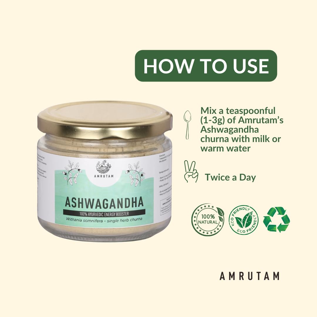 AMRUTAM Ashwagandha Powder/Churna - 125g | Boosts Strength, Stamina & Energy | Anxiety & Stress Relief | Improves Sleep | Withania Somnifera | 100% Pure & Natural | AYUSH Certified — Amazon image 4