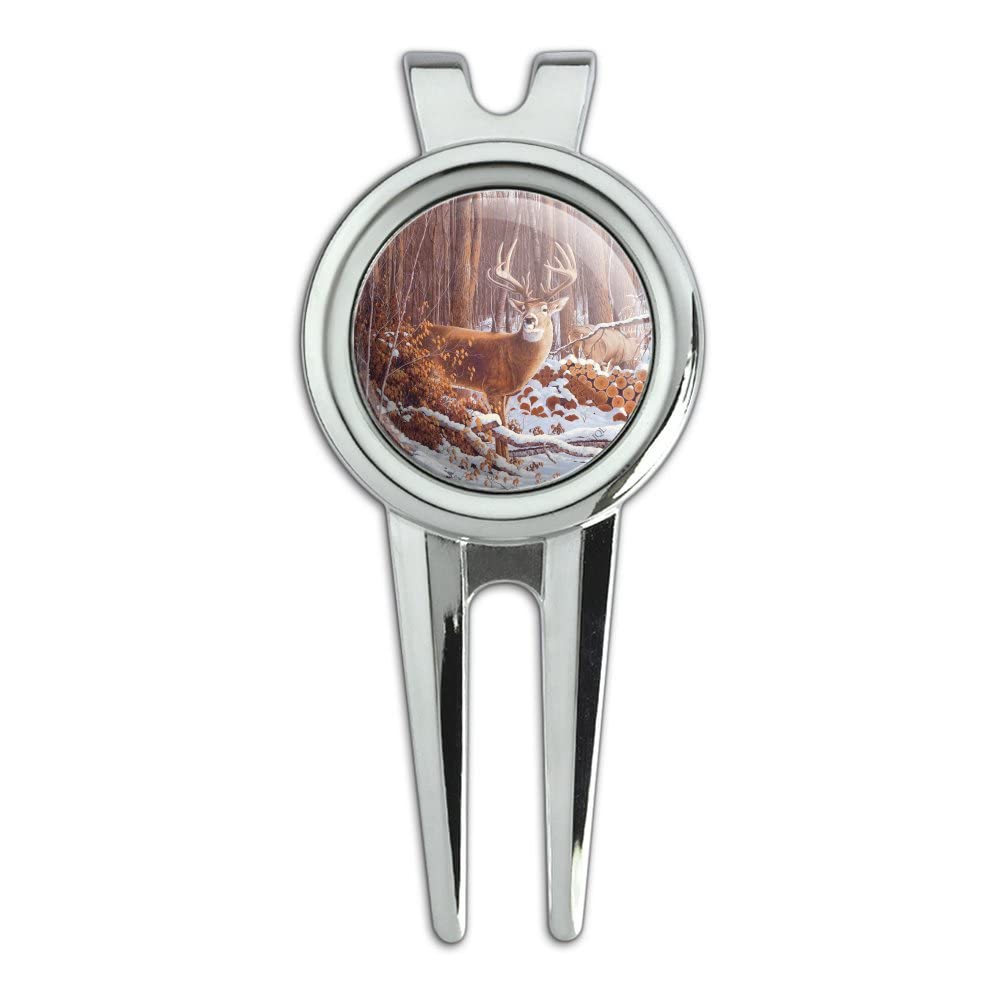 GRAPHICS & MORE Deer Behind Cabin at Woodpile Golf Divot Repair Tool and Ball Marker