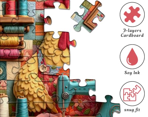 Funny Chicken Puzzle 1000 Pieces for Adult, Sewing Hen Quilt Jigsaw Puzzle by PICKFORU - Used condition - Image 4