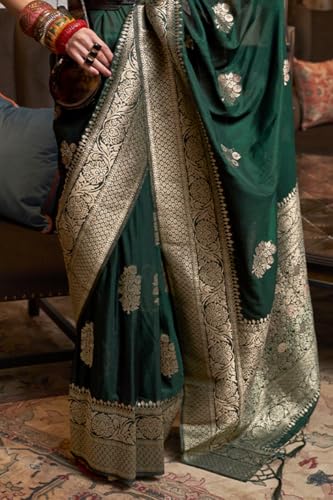 Image of SWORNOF Women's Woven Khadi Georgette Silk Saree With Unstitched Blouse Piece