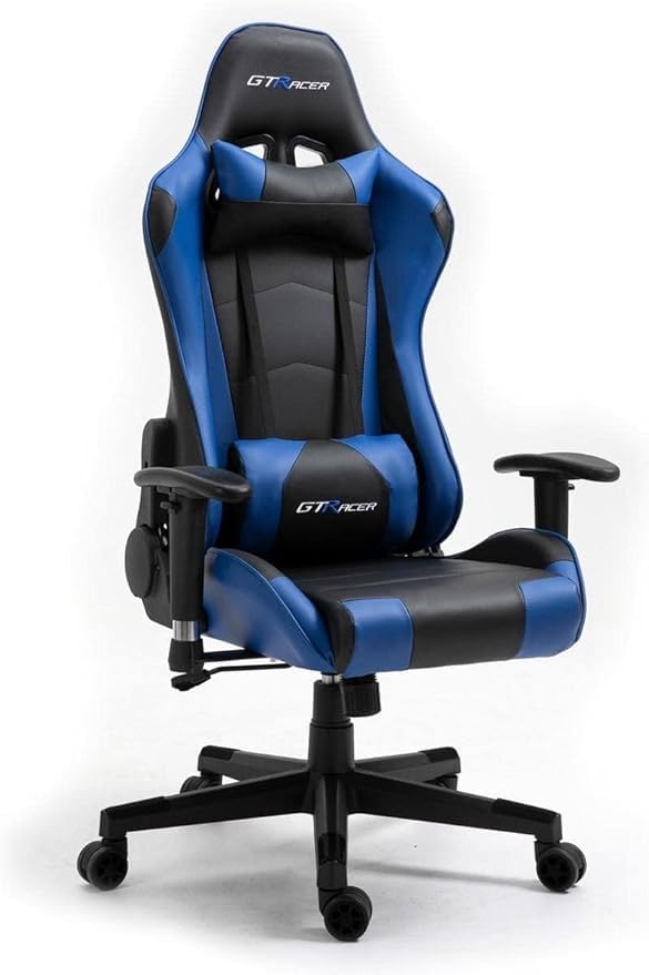 GTRACER Pro Gaming Ergonomic Office Chair, Adjustable Armrests, PU Leather, Lumbar Cushion and Cushion (Black-Blue) โ image 1
