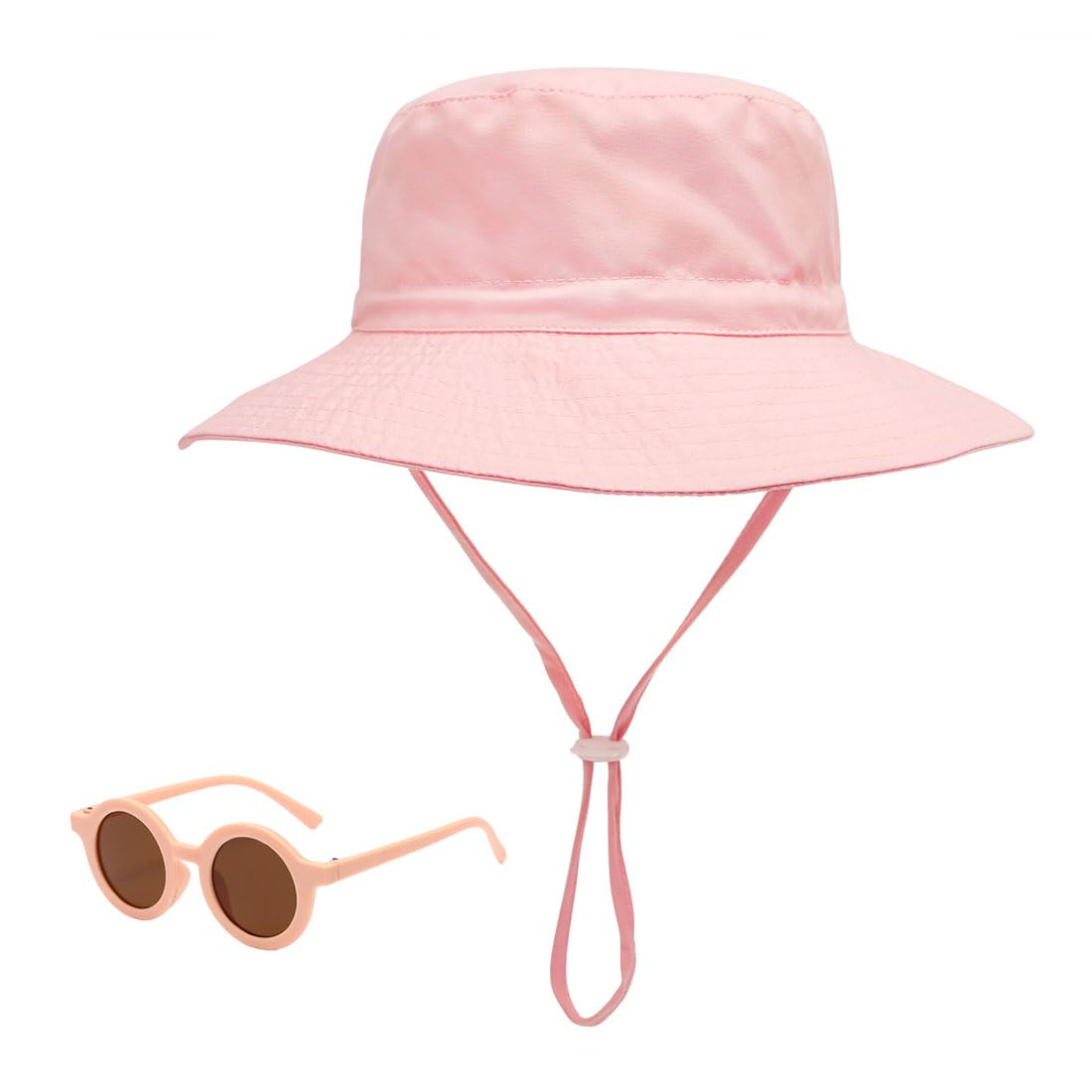 PSOWQ 1 Pieza Sombrero para el Sol y Gafas de Sol para Bebé, Protección UV UPF 50+ y Protección Solar Sombrero de Verano para niños con Correa Ajustable para la Barbilla para niñas, niños - Rosa