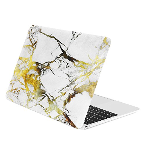 TOP CASE - White/Gold Marble Rubberized Hard Case Compatible MacBook 12