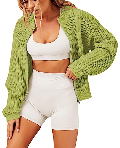 Image of Viottiset Women's Full Zipper Oversized Cardigan Sweater Long Sleeve Chunky Knit Cardigans Jacket Coat