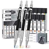 Four Candies 19PCS 2MM Mechanical Drawing Pencils with Case, Metal Art Lead Pencil with 120 Graphite Lead Refills (HB 2H 2B 4B Color), Kneaded Eraser, Sharpener, for Drafting, Drawing, Sketching