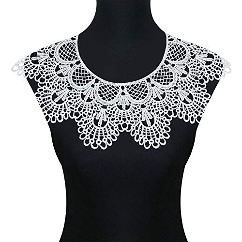 Homeidol 4Pcs White Embroidered Lace Neckline Collar Floral,4 Style For Scrapbooking Embossed Sewing/ Wedding Dress Motif Applique Diy Clothing #TOP5