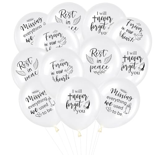 60 Pcs Memorial Balloons to Release in Sky 12 Inch Latex White Funeral Balloons for Memorial Day Celebration of Life Decorations Funeral Decor Rest in Peace Memorial Decorations Heavenly Birthday