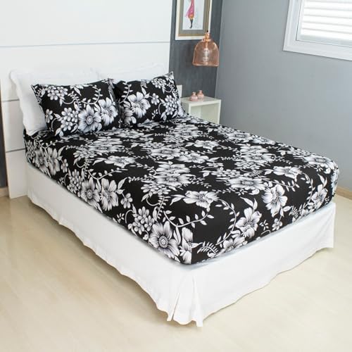 Jogo de Lençol Cama Casal 3 Peças Estampado 100% Algodão com Elástico e Toq...