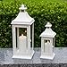 JHY DESIGN Set von 2 Outdoor-Kerzenlaternen 50cm & 33cm hoch Vintage hängende Turm Laterne Metall-Kerzenhalter für Garten Wohnzimmer Indoor Outdoor-Partys Hochzeiten Balkon (weiß)
