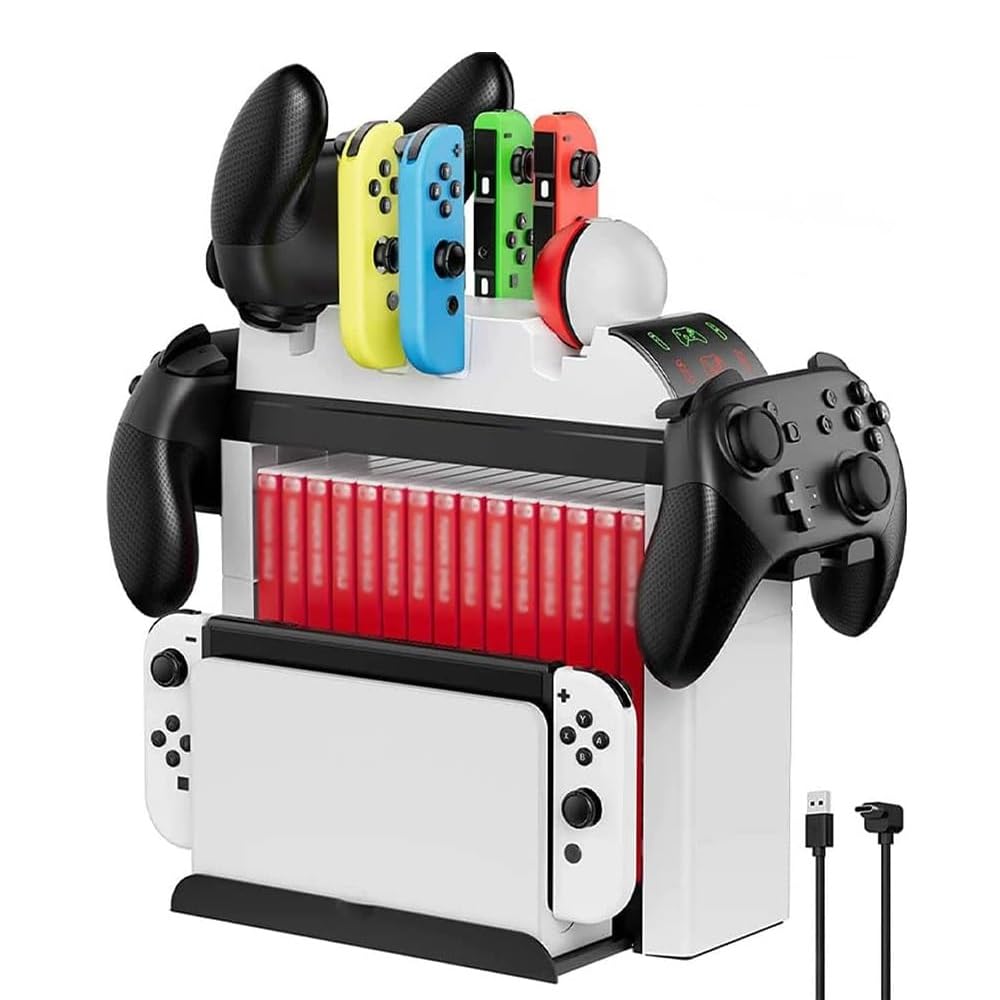 Hobimtek Nintendo İçin Organizatör Stand Şarj Cihazı Tutucu Şarj Unitesi OLED Switch Led Göstergeli TNS-2113