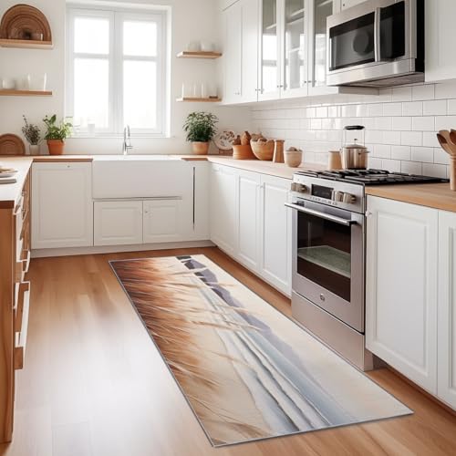 Tappeto Corridoio 60X210 Cm – Mare Canne Onde Beige – Lavabile Antiscivolo Tappeto Lungo Per Corridoio, Cucina, Entrata E Soggiorno – Morbido, Resistente, Passatoia Interno