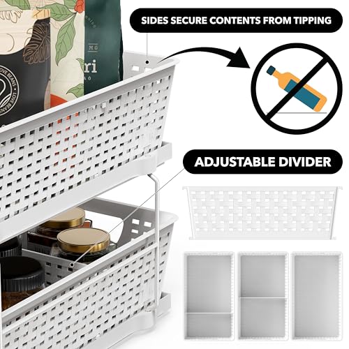 Simple Houseware 2 Tier Pull-Out Sliding Drawer Under Sink Storage, White - Image 4