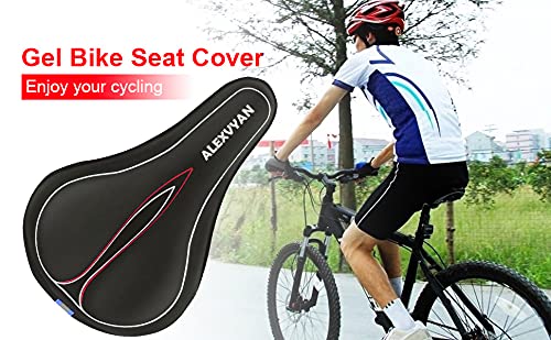 Image of Alexvyan Soft Bicycle Silicone Gel Saddle Cover (11 * 7.5 Inch) Cycling Cushion Pad City Cycle Seat Cover Gym Cycle Gel Cover -Fits Narrow /Slim Seats (Black with Red Lines)